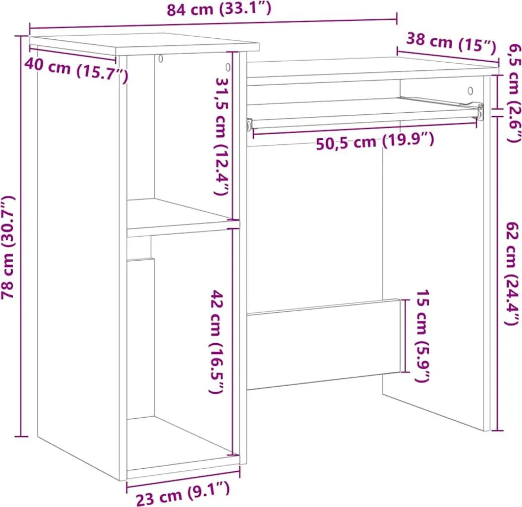 SYFAX™ Scrivania Professionale Compatta Legno Vecchio 84x40 cm - 7