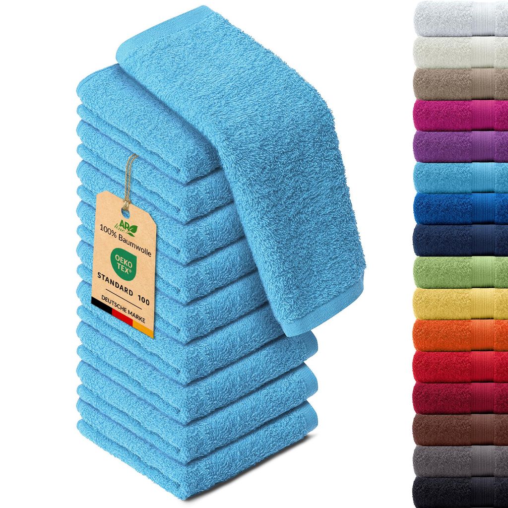 10er-Set ARIZONA Handtuch-Serie von AR Line – 100% Baumwolle, 500 g/m², 10er-Set Seiftücher 30x30 cm, Türkis
