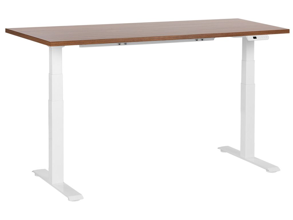 BELIANI Schreibtisch Braun & Weiß Melamin 160x72cm Elektrisch Höhenverstellbar Rechteckig mit USB Metallgestell Modern Büro Steh-Sitz-Tisch Steh...