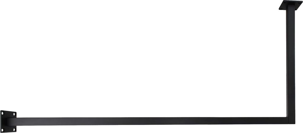 A black metal clothing rack bracket with mounting plates at each end.
