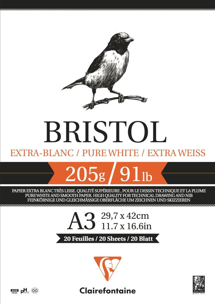 Clairefontaine Zeichenpapierblock BRISTOL DIN A3 20 Blatt Produktbild 