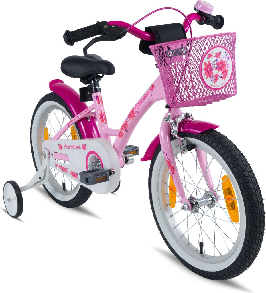 PROMETHEUS Mädchenfahrrad 16 Zoll in Rosa Lila & Weiß mit Produktbild 