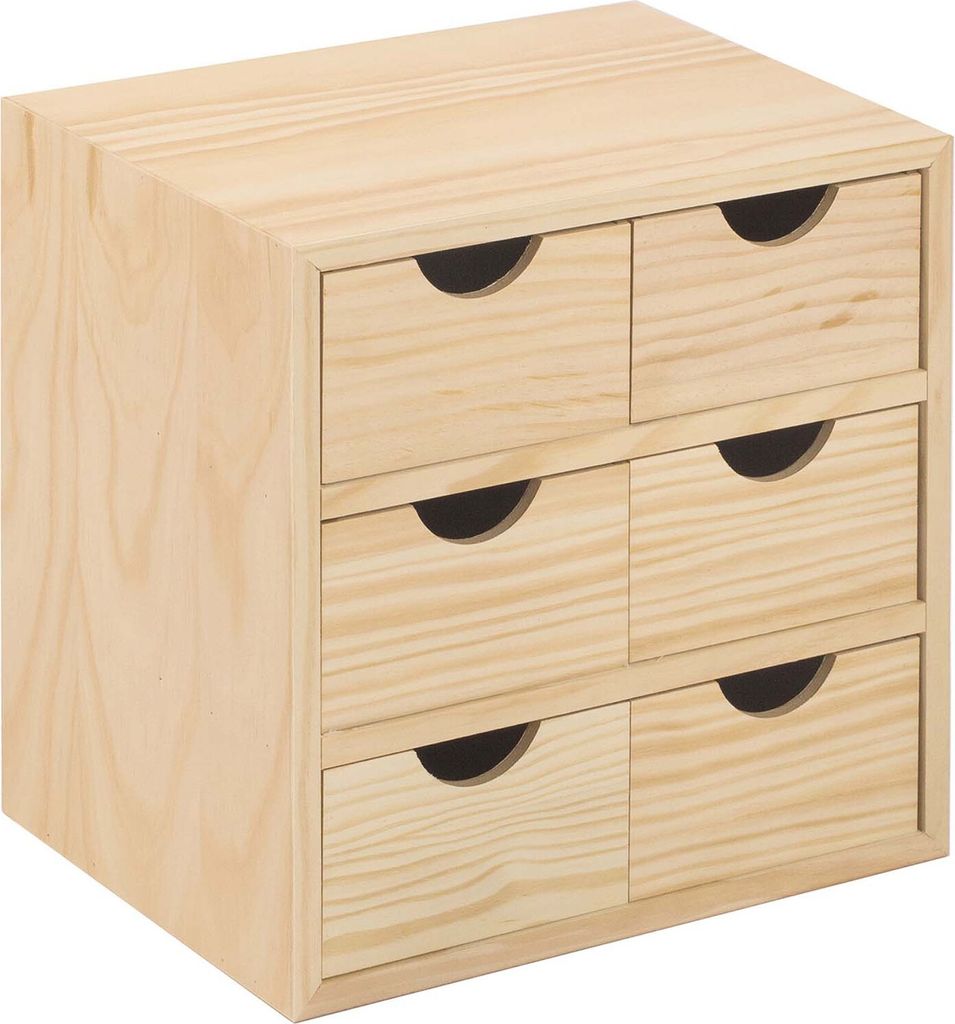 Mini bloc de rangement en pin brut avec tiroirs 6 tiroirs Image du produit 