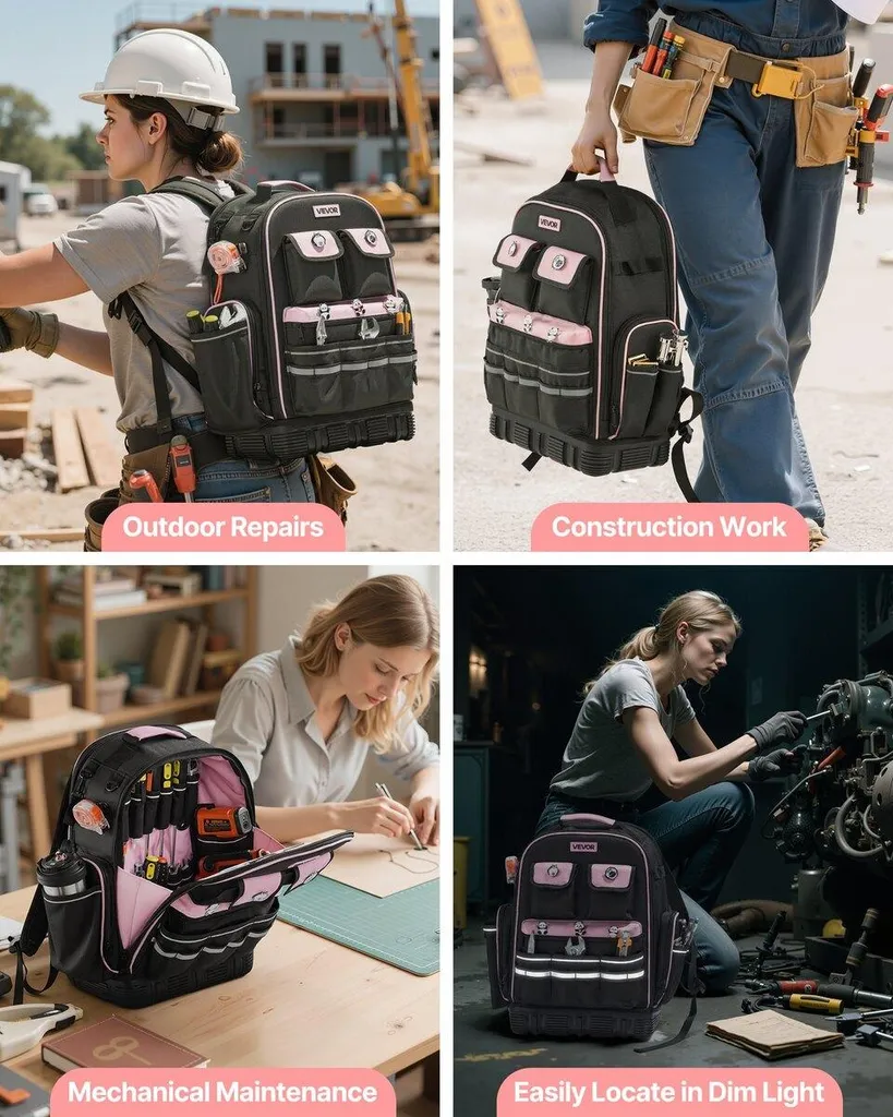 Sac à dos de chantier porte-outils 56 compartiments avec base rigide - 6