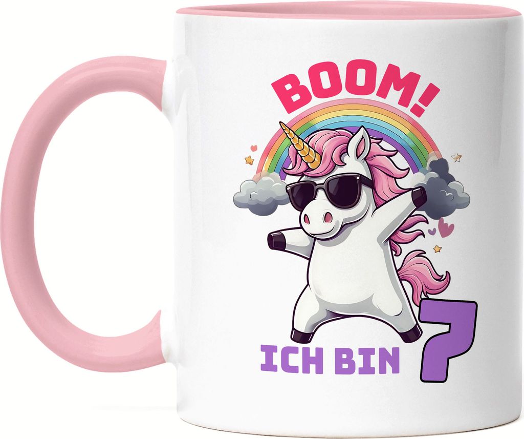 Boom Ich Bin 7 Tasse Rosa Kindergeburtstag Einhorn Geschenk Party Dabbing Regenbogen Spaß