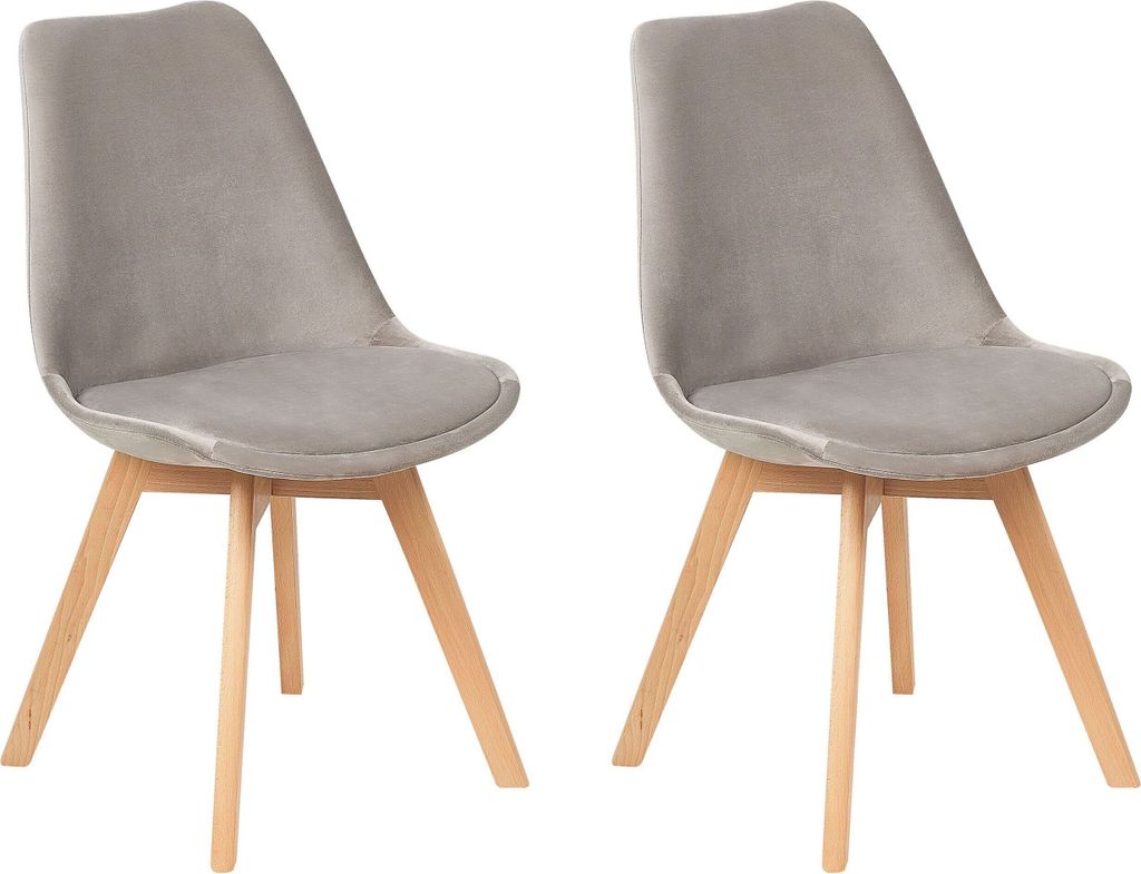 BELIANI Esszimmerstuhl 2er Set Taupe Samtstoff Retro Modern mit Hellen Holzbeinen Schlafzimmer Büro Wohnzimmer Esszimmer Flur Ausstattung Sitzmöbel
