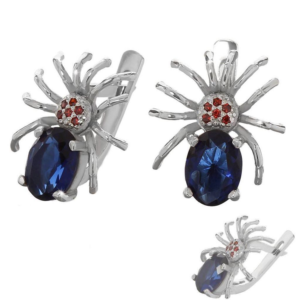 Paar 925er Sterlingsilber Spinne Ohrringe Gothic Zirkonia Blau Und 6 Rote 6180