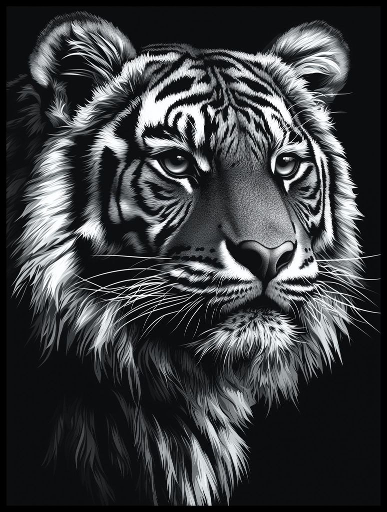Poster 60x80cm Tierporträt für das Wohnzimmer | Tiger 2 | Schwarz Weiß