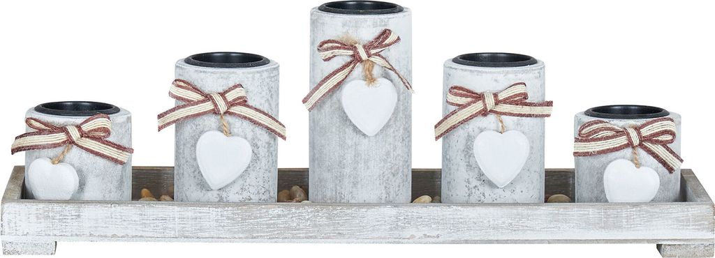 Teelichthalter-Set Tablett 39x15x12cm Holz Shabby Chic Vintage Windlicht Deko