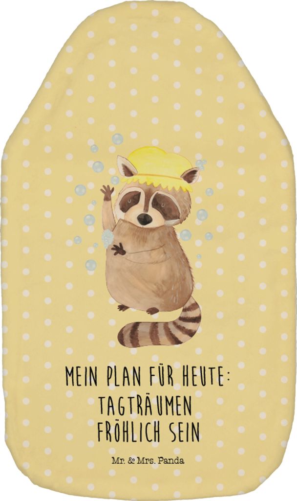 Mr. & Mrs. Panda Wärmflasche Waschbär - Gelb Pastell - Geschenk, Lustige Sprüche, Plan, Fröhlich, Bettflasche, Flauschige, Wärmekissen, gummi,...