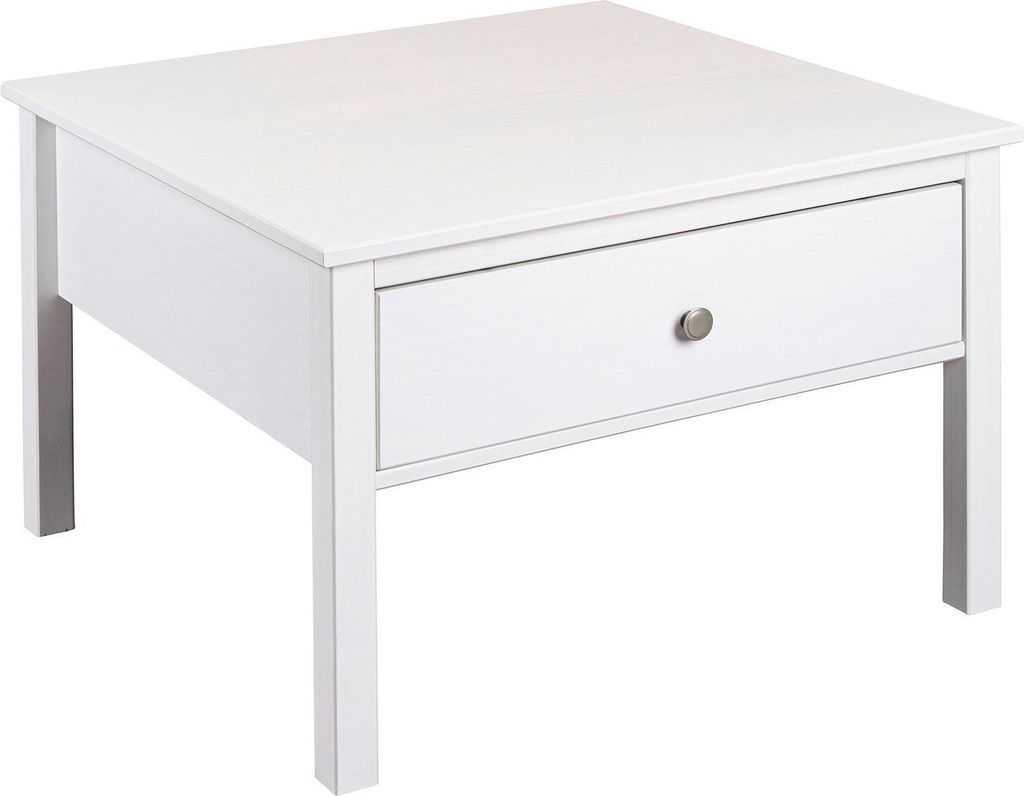 Couchtisch - 70 x 70 cm - 1 Schublade - Weiß - Kiefernholz massiv