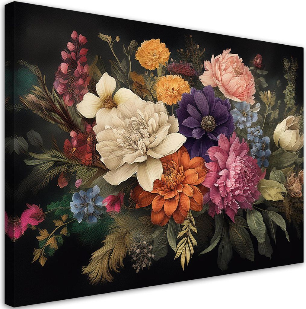 Leinwandbild Blumenstrauß Natur 90x60 Feeby Bunt bild für die wand bereit zum aufhängen