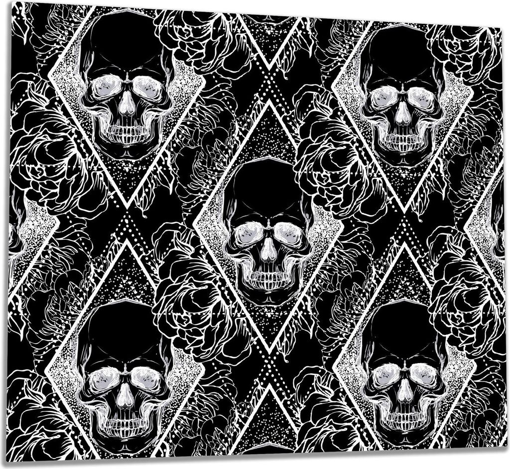 Wallario Herdabdeckplatte aus Glas, Größe 60 x 52 cm 1-teilig, Motiv Totenkopf-Muster