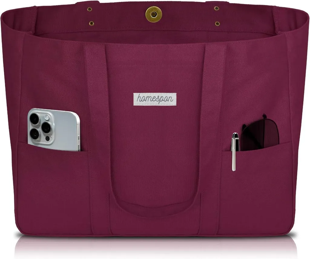 Grand Sac Tote Bag en Toile Robuste Marron et Compartiment Rembourré PC