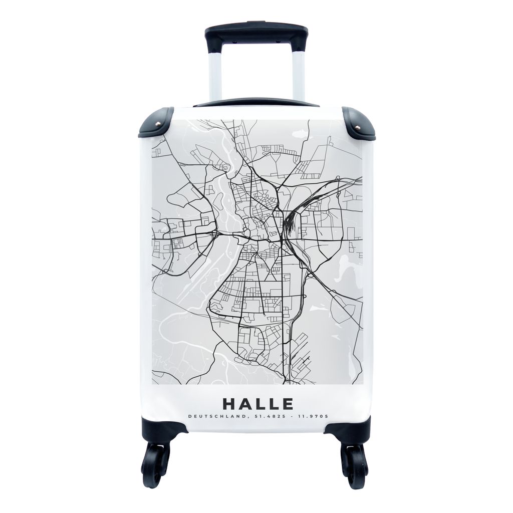 MuchoWow Koffer Handgepäck Trolley Rollkoffer Kleine Reisekoffer mit 4 Rollen - Karte - Halle - Karte - Deutschland - Cabin Size < 55x40x23 cm &...