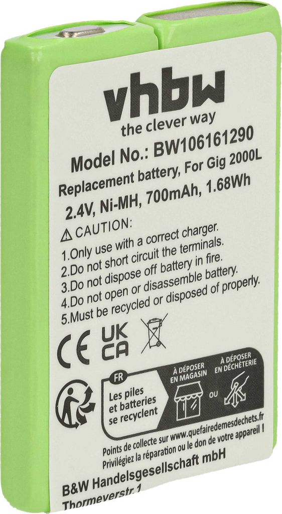 vhbw Akku kompatibel mit Telia Free 3001, 3000 schnurlos Festnetz Telefon (700 mAh, 2,4 V, NiMH)