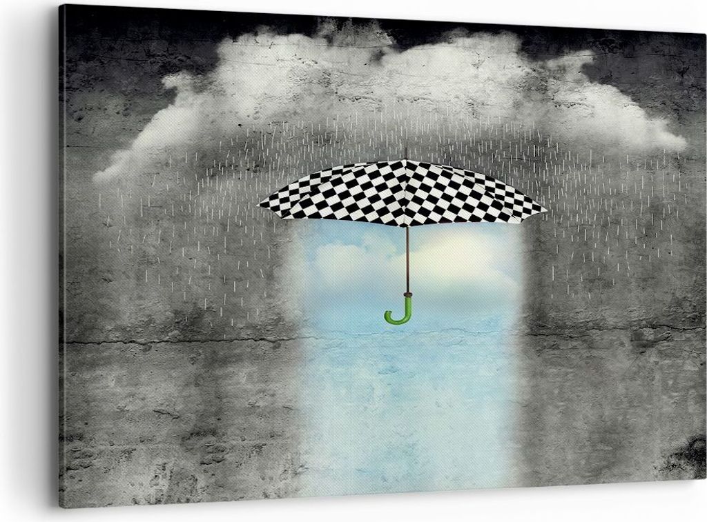 Bild auf Leinwand - Leinwandbild - Regenschirm Regen Abbildung Phantasie - 120x80cm - Wand Bild - Wanddeko - Leinwanddruck - Bilder - Kunstdruck - ...