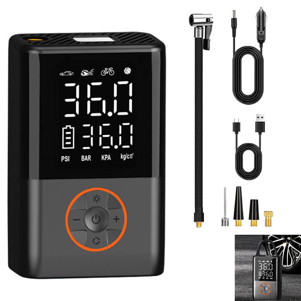 Elektrische Luftpumpe Kabellos, 150 PSI, LCD Display, 4000 mAh Akku, LED Notlicht, Auto Abschaltung, Tragbar, Reifenpumpe
