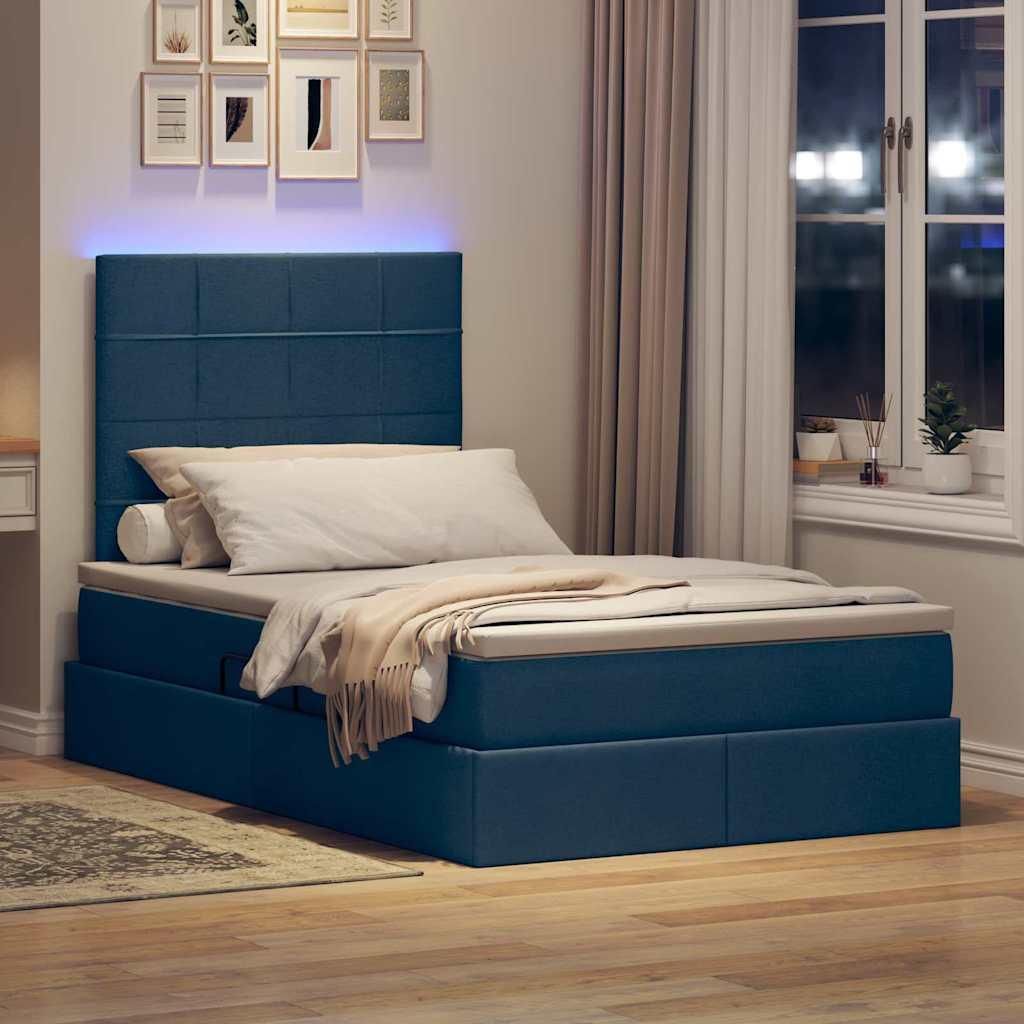 Best Möbel Bettrahmen inkl. Lattenrost - Bettgestell mit LED-Lichtleisten mit Kopfteil Blau 120 x 200 cm Stoff - Klassische Betten CC905145