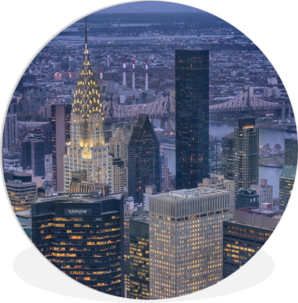 MuchoWow Rundes Wandbild - Runde Bilder Wohnung - Licht - New York Ø 60 cm Kreis Wanddekoration Kunststoff - Wandkreis - Wandschmuck - Wand Krei...