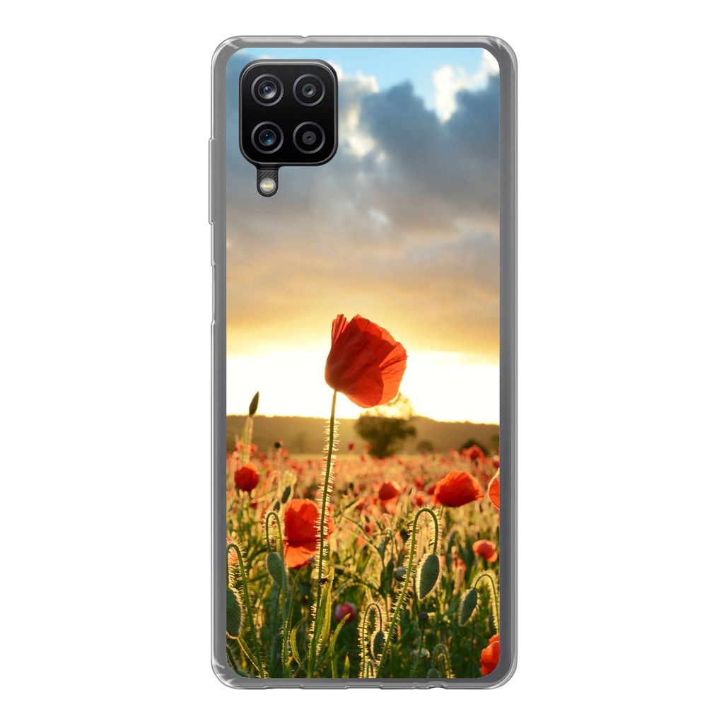 MuchoWow Handyhülle Schutzhülle Hülle für Samsung Galaxy A12 Bunter Himmel über vielen Mohnblumen Silikon Softcase Handy Hülle - Bild