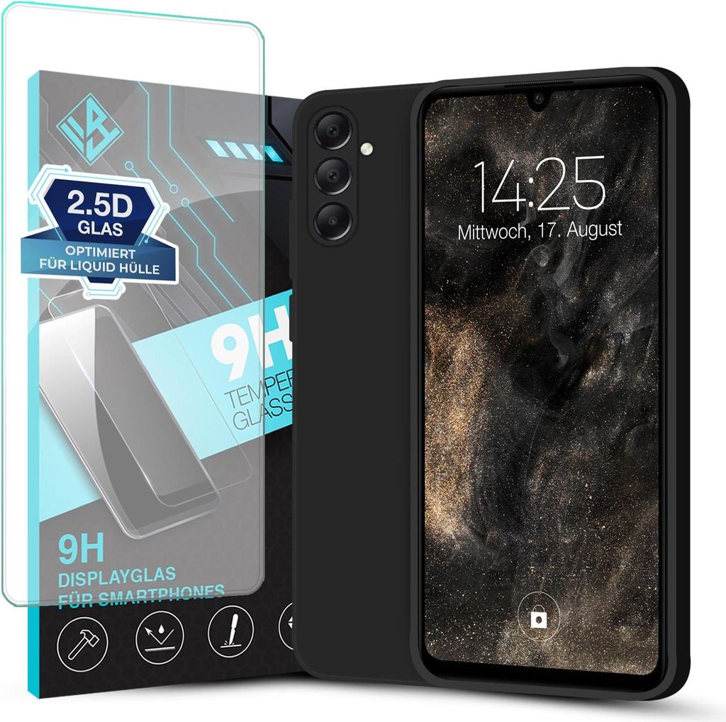 Hülle für Samsung Galaxy A13 5G mit 9H Displayglas Displayschutz Case Cover Bumper Smartphone Softgrip Schutzhülle Farbe: Schwarz