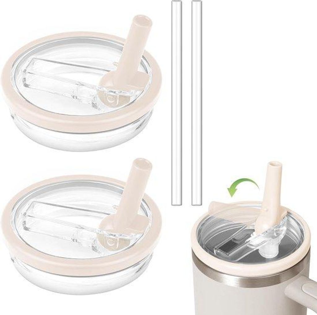 2er-Pack 900ml Becher dichtbar mit Deckel und Trinkhalm, wiederverwendbar, cremefarben