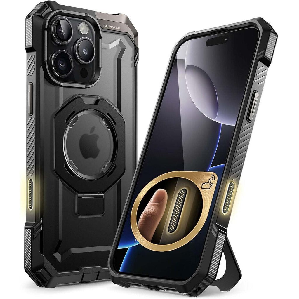 Handyhülle für iPhone 16 Pro, Supcase UB Grip Mag mit MagSafe (CC), Schwarz-Transparent