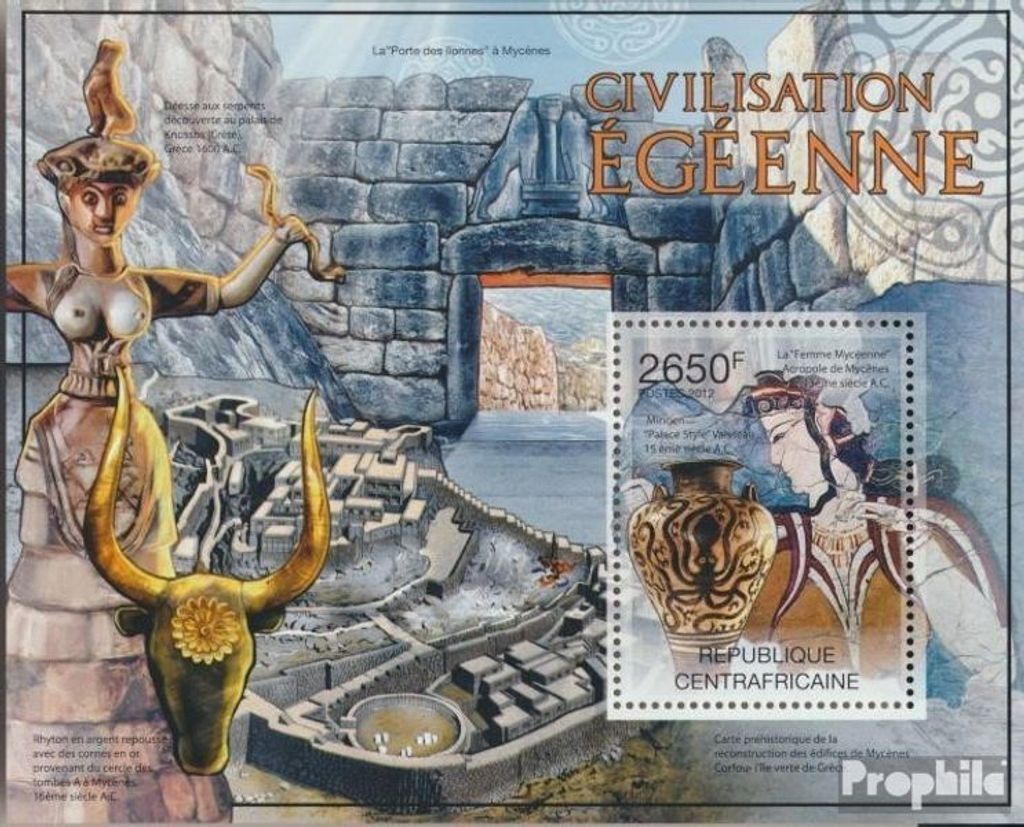 Briefmarken Zentralafrikanische Republik 2012 Mi Block 924 (kompl. Ausgabe) postfrisch Ägäische Zivilisation