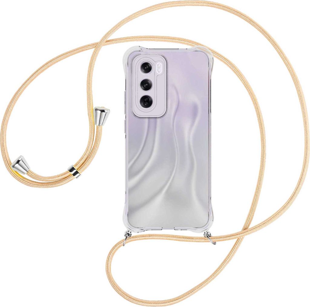 Handykette Backcover-Schutzhülle mit Band (Metall silberfarben) für OPPO Reno 12 Pro 5G - Goldkordel