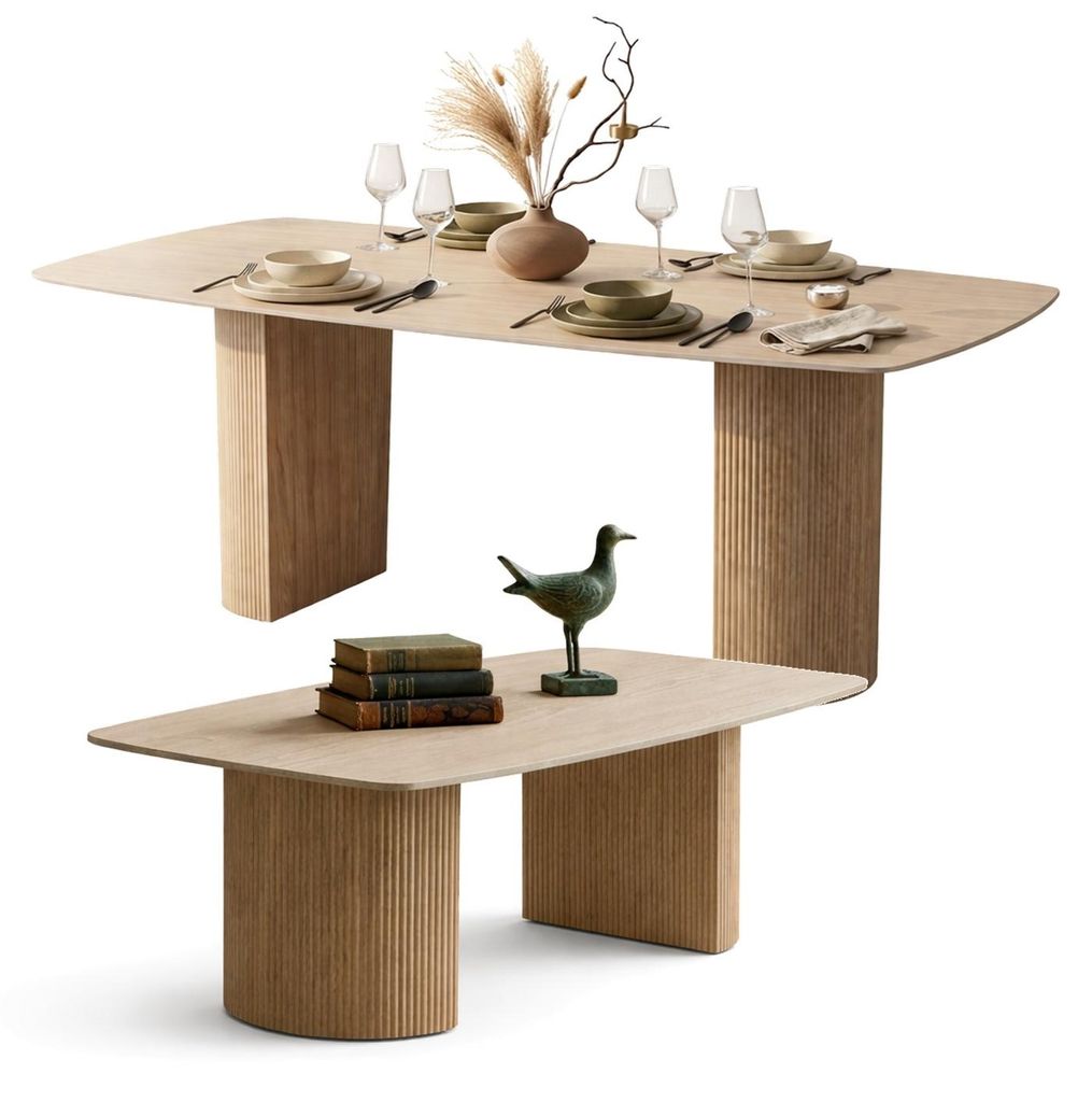 HOOZ Couchtisch & Esstisch Set Keramik Travertin-Optik –