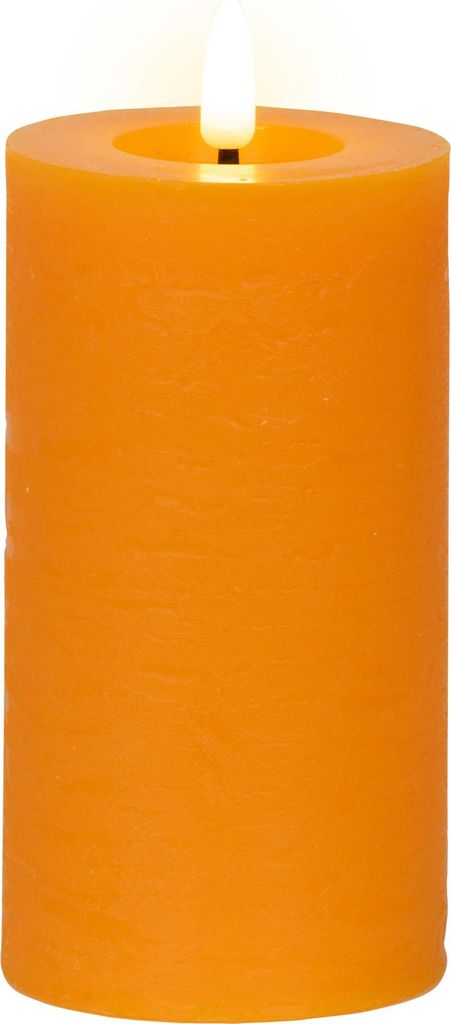 LED Kerze 7x15cm mit Timer Wachs Rustik Orange / Warmweiß Produktbild 
