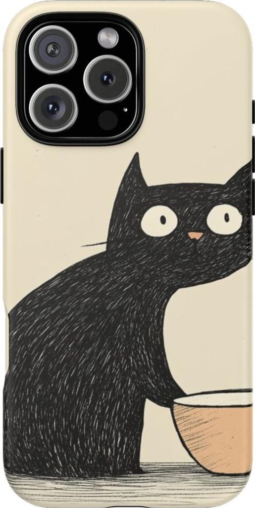 Schwarze Katze mit Napf – Hülle Kompatibel mit iPhone 16 Pro Max