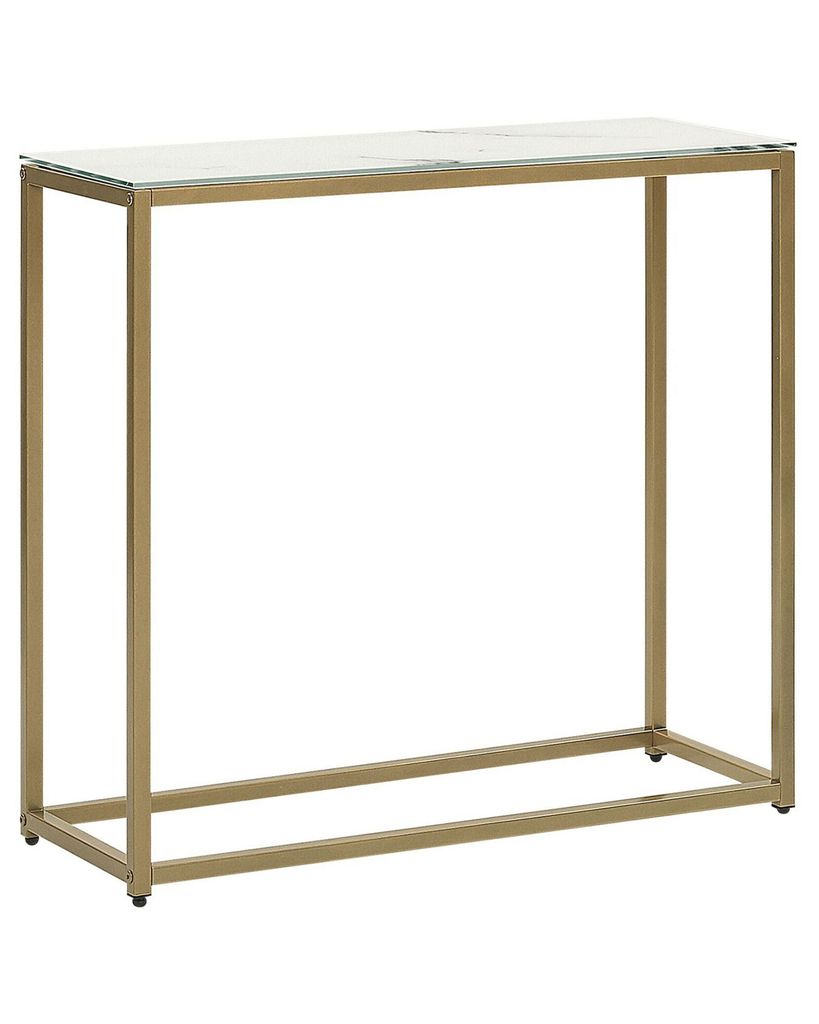 BELIANI Konsolentisch Gold Weiß Glas Metalgestell Marmor Optik Rechteckig Modern