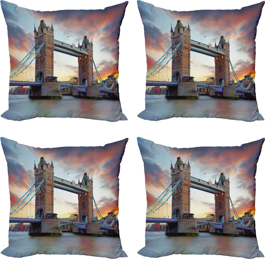 ABAKUHAUS London Kissenbezug Set (4 Stück), Historische Tower Bridge, Moderner Doppelseitiger Digitaldruck, 40 cm x 40 cm, Mehrfarbig