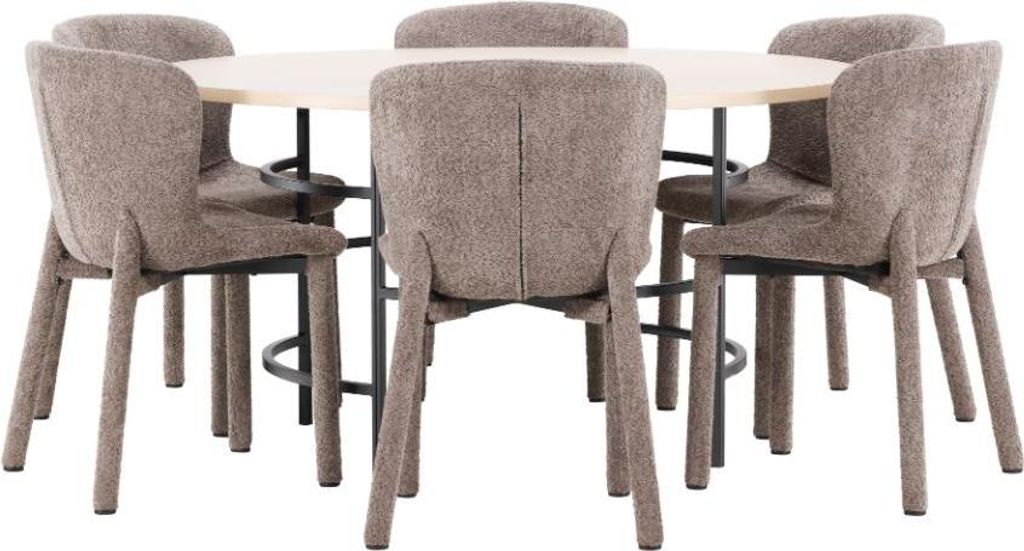 Copenhagen Essgruppe Tisch Ø140cm und 6 Stühle whitewash, braun.