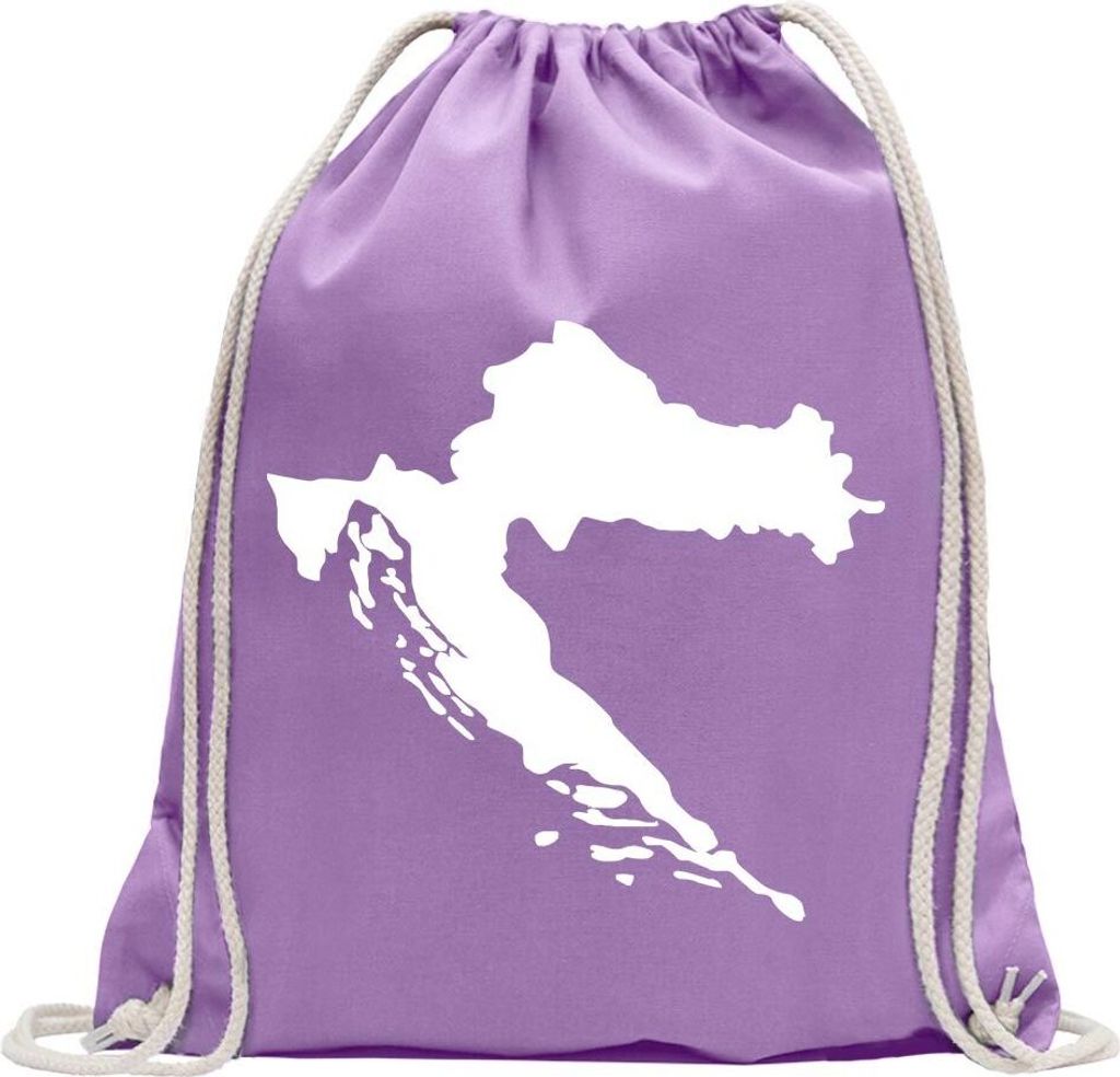 Kiwistar - Turnbeutel - lavendel - Kroatien Umriss Kontur - Fun Rucksack Sport Beutel Gymsack Baumwolle mit Ziehgurt