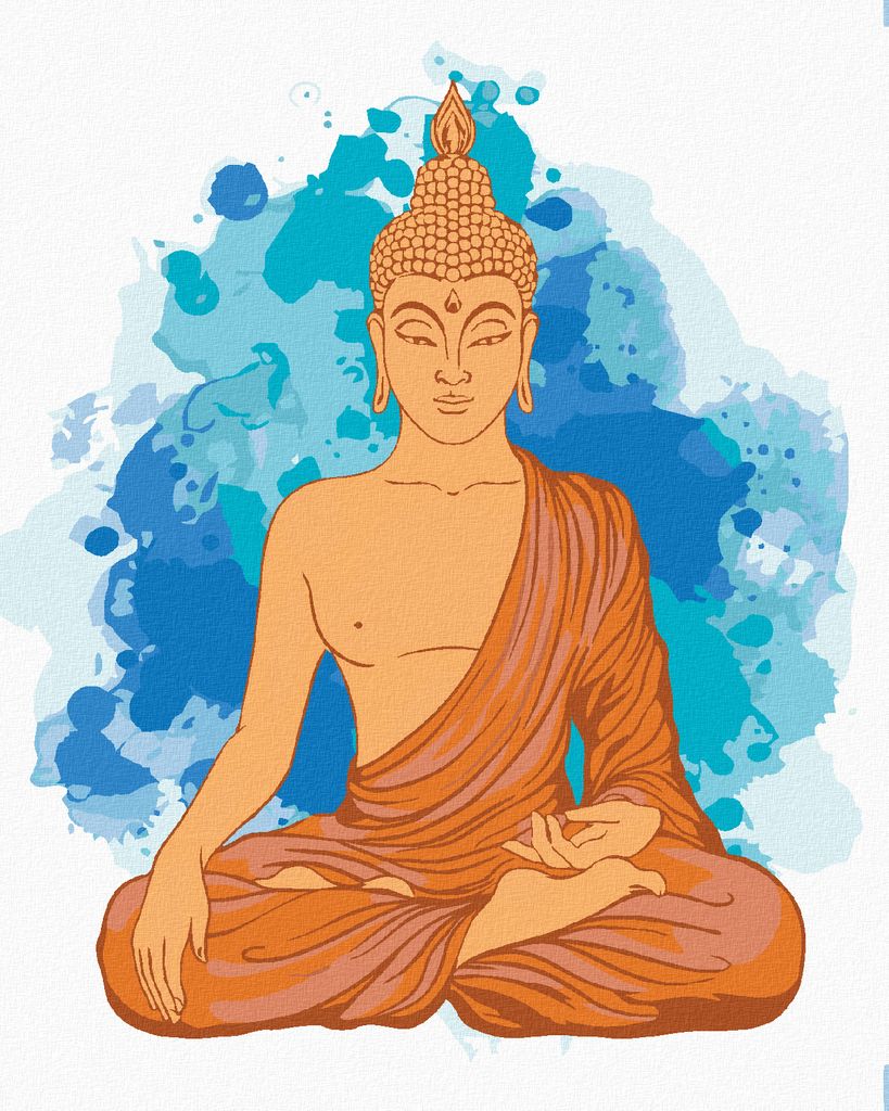 Zuty - Malen nach Zahlen - MEDITIERENDER ORANGEFARBENER BUDDHA, 40x50 cm, mit Keilrahmen (bereits gespannt)