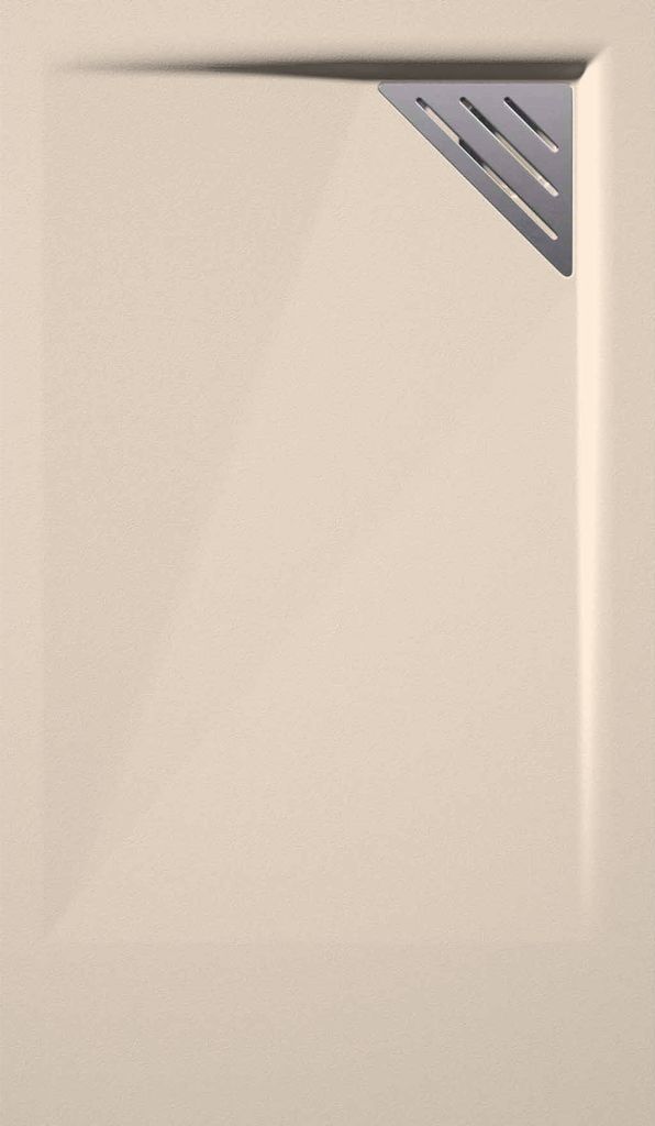 Mineralguss-Duschwanne extra flach TRINITY in CREME 90x180 cm Ablaufschutz in Chrom