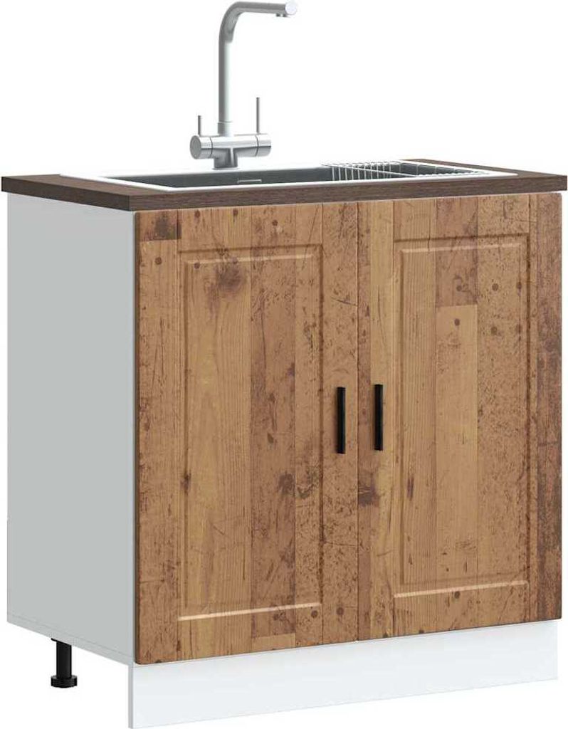 Design Spülenunterschrank Porto Altholz-Optik 80x46x81,5 cm, Küchenschränke 2024 Neu