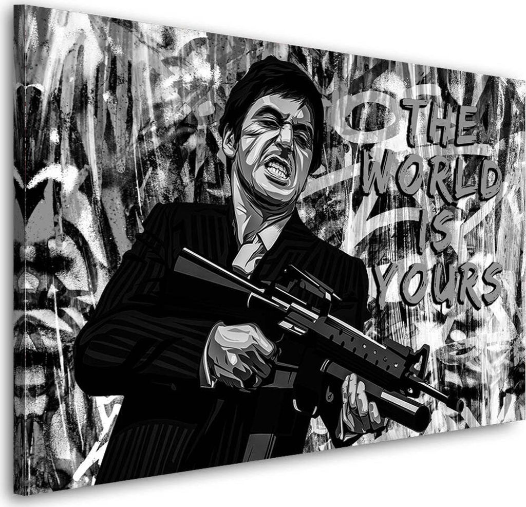 Montana Pop Art schwarz weiß, Pacino Wandbild Leinwandbild Kunstdruck Wanddeko: 90x60x2cm