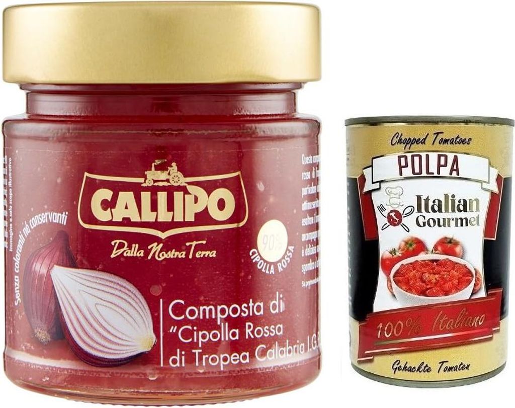 Callipo Composta Di Cipolla Rossa Di Tropea Calabria I.G.P.,Kompott aus Roten Zwiebeln aus Tropea Kalabrien,Glas 300g + Italian Gourmet Polpa di Po...