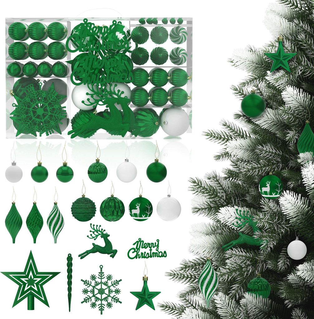 Sessamen-LP Weihnachtskugeln Kunststoff 108 Stück Christbaumschmuck mit Stern Spitze Christmas Decorators Aufhängen Weihnachtsbaumschmuck - Dunke...