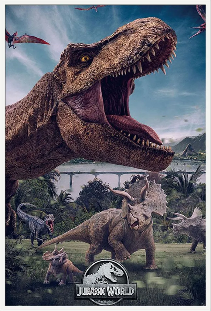 Décoration murale Jurassic World, affiche encadrée Shinsuke blanc 91cm