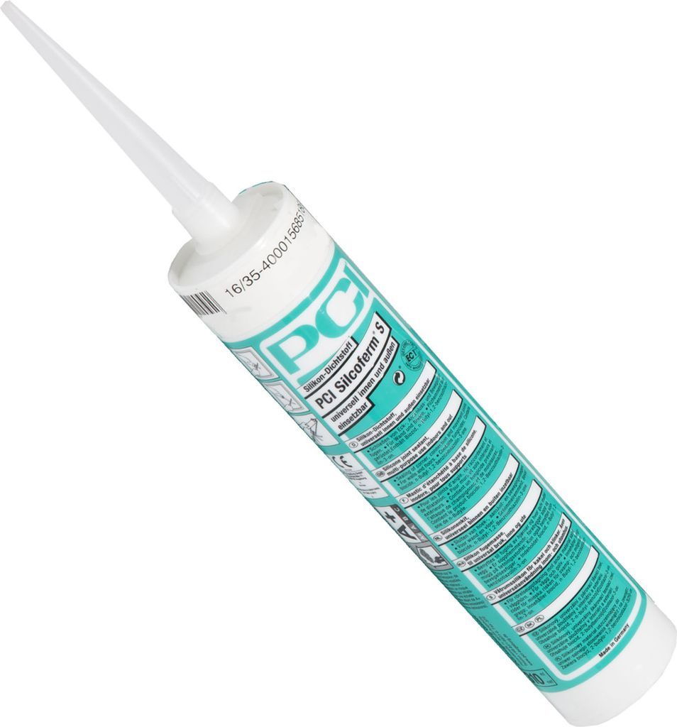 A tube of PCI Silcoferm S sealant on a white background.