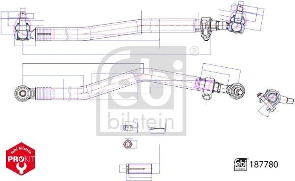 Barre de direction 900 mm en acier renforcé Febi 187780 pour VOLVO FM II