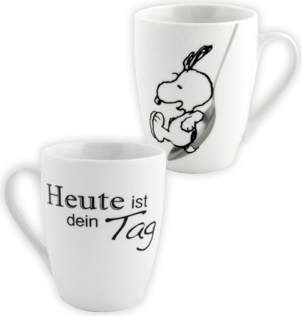 The Peanuts Tasse Snoopy - Heute ist dein Tag! Kaffeetasse Becher Kaffeebecher aus Keramik Weiß 280 ml