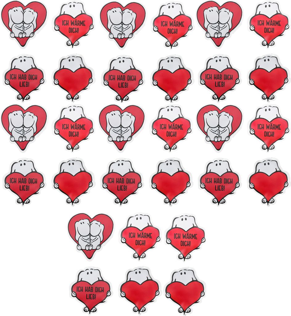 32 x Taschenwärmer wiederverwendbar Charly mit Herz - 4 Designs - Handwärmer Taschenheizkissen