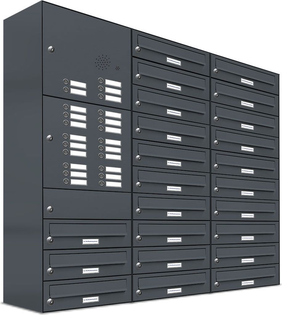 23er Briefkasten Anlage Aufputz - Wandmontage RAL 7016 Anthrazit Klingel
