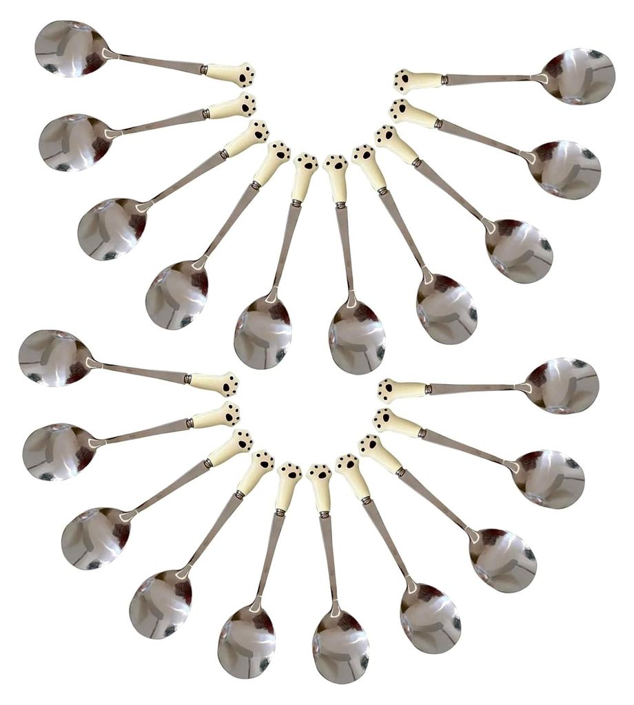 20 Stück 20-teiliges Edelstahl-Tierfutterscoop mit ergonomischem Griff und Pfoten-Design, kompakt und tragbar für Hunde- und Katzenfutter